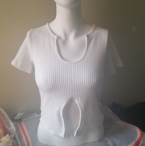 Zaful White Ribbed Women's Top